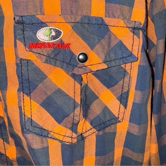 Mossy Oak Men’s XX-Large Orange and Blue Casual Plaid Snap Down Shirt - Picture 3 of 7